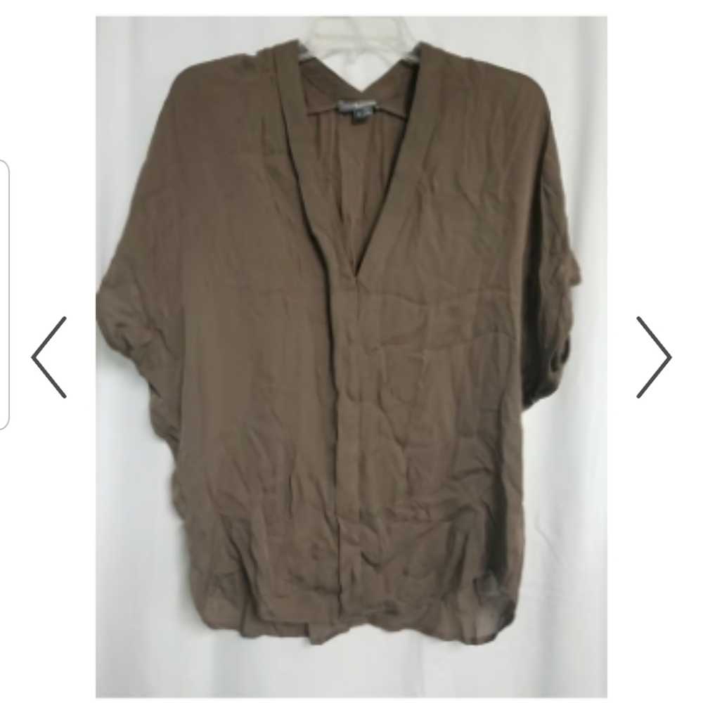 Womens Cocoa Brown Designer VINCE Genuine Silk Blouse Size Small